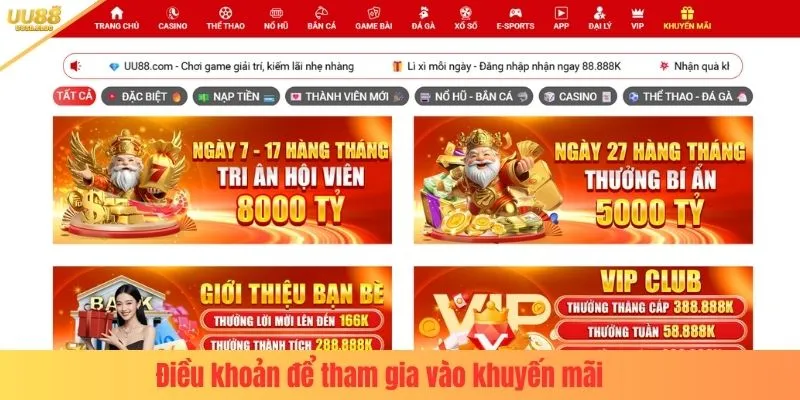 Điều khoản để tham gia vào khuyến mãi